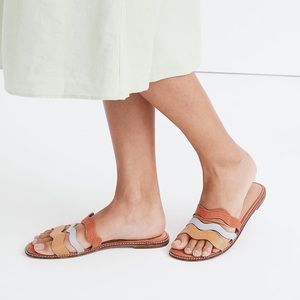 Madewell The Wave Slide Sandal in Colorblock Lizard Embossed Leather